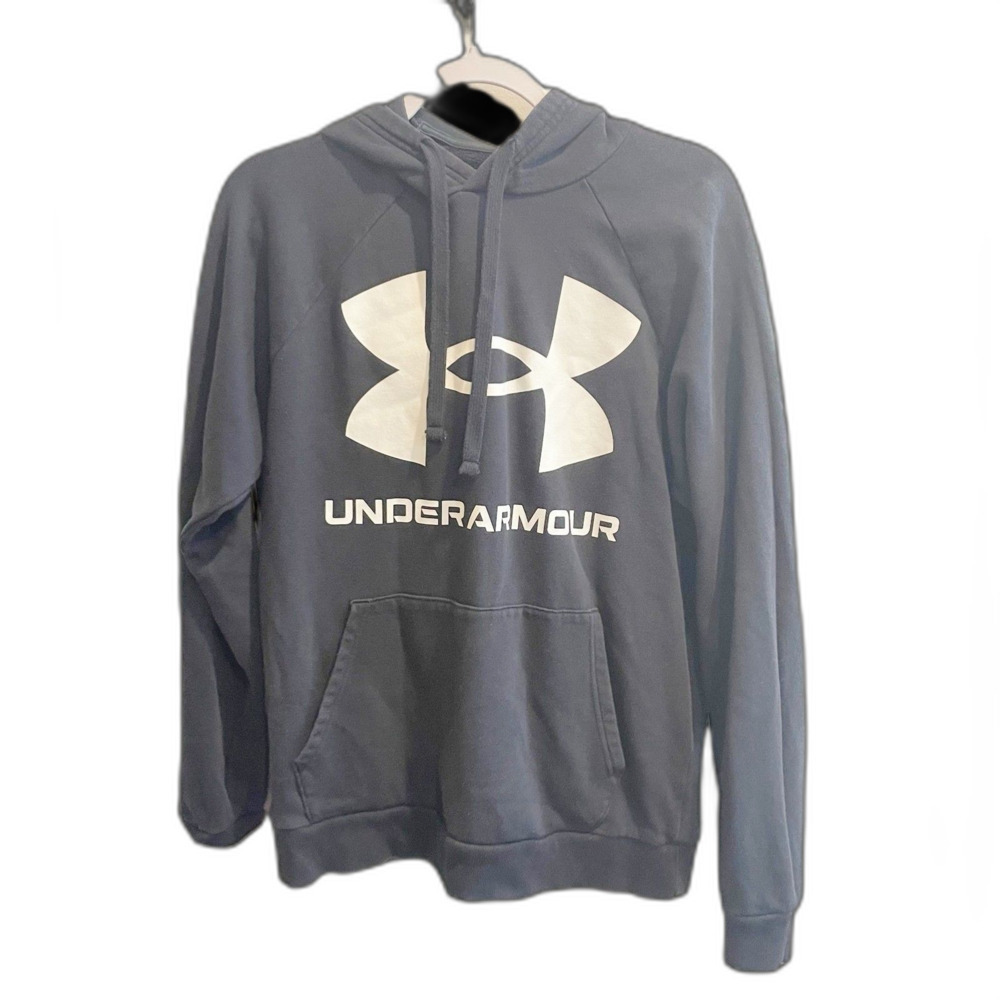 Under Armour Big Logo Hoodie Medium Gray Mens Athleisure Casual Pullover Grunge